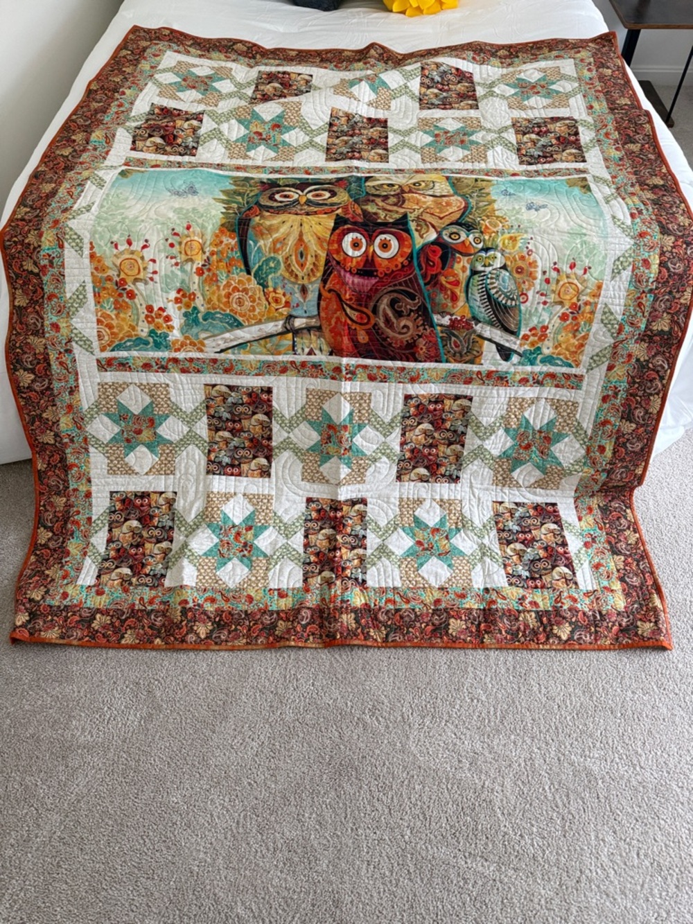 Patchwork Owl Quilt - Multicolor hand made